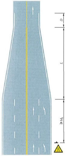 四车行道变为双车行道渐变段标线设置示例